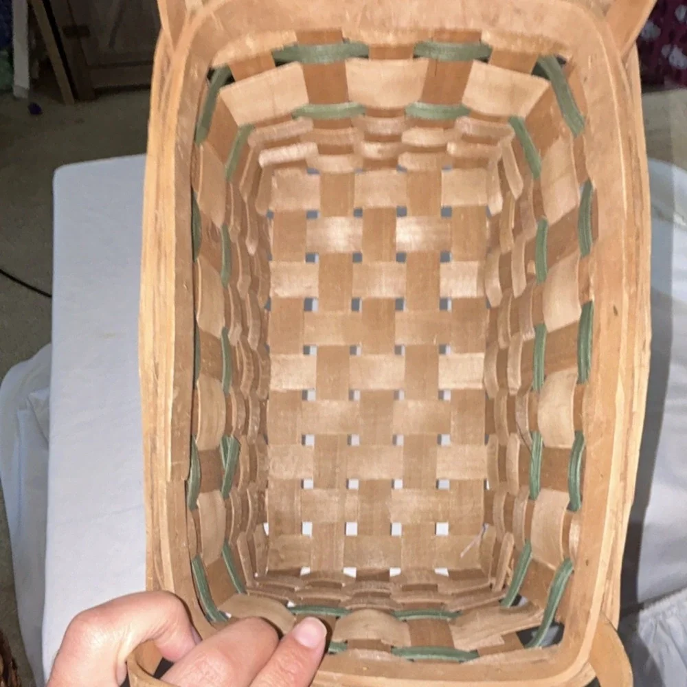 Woven Wood‎ Basket with Green Accents and Red Polka Dot Hearts Farmhouse Decor